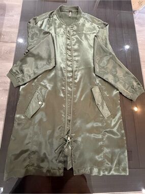 Poof! Olive Satin Longline Bomber Jacket